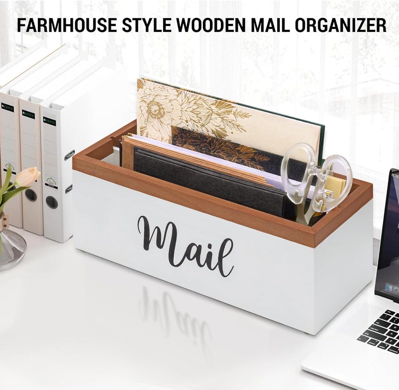Intarsio 100% Real Wood Mail Organizer for Countertop, Dual-Sided Mail Script Design, Mail Holder for Office, Desk, Entryway Table, Rustic Farmhouse Style, Great Home Decor Gifts - Image 2